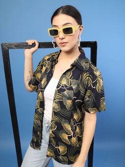 RIGO - Women Navy Foliage Print Shirt