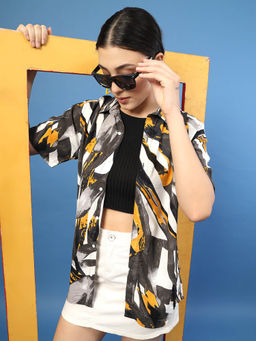 RIGO - Women White Abstract Print Shirt