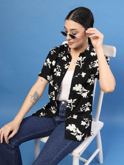 RIGO - Women Black Floral Print Shirt