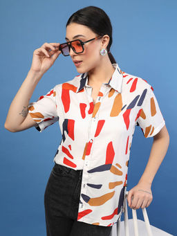 RIGO - Women White Abstract Print Shirt