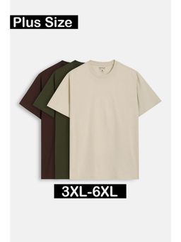 Snitch - Multicolour Plain Half Sleeves Regular Casual Plus Size T-shirt for Men