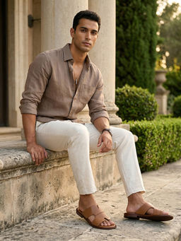 REGAL - Tan Men Textured Leather Sandals