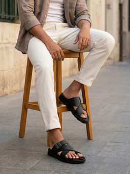 REGAL - Black Men Stylish Leather Sandals