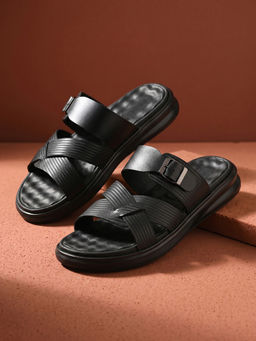 REGAL - Black Men Textured Leather Sandals