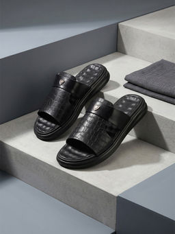 REGAL - Black Men Textured Leather Sandals