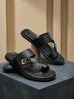 REGAL - Black Men Textured Leather Stylish Sandals