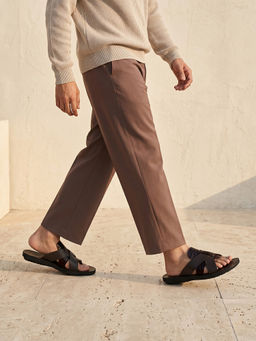 REGAL - Brown Men Textured Leather Stylish Sandals