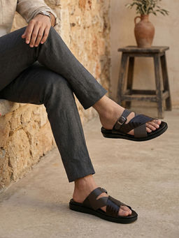 REGAL - Brown Men Textured Leather Stylish Sandals