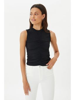Trendyol - Black Semi-fit Solid-plain Round Neck Top