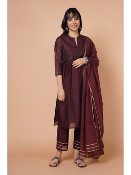 Barara Ethnic - Wine Love Chanderi Kurta (Set of 3)