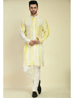 ONE MAN SHOW - Men Stripes Yellow Kurta & Pant (Set of 2)