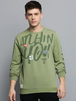 SHOWOFF - Mens Round Neck Printed Green Pullover Sweatshirt