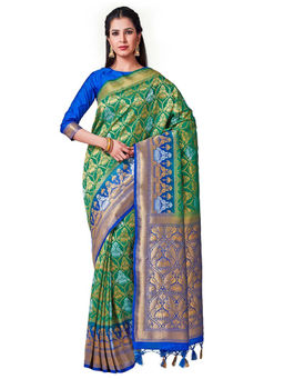 Mimosa - Silk Green Saree With Blouse Piece