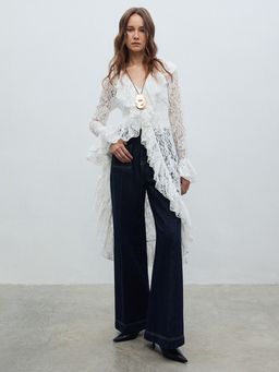 Pomelo - Semi-See Through Lace Top - White