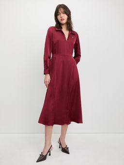 Pomelo - Satin Shirt Dress - Red