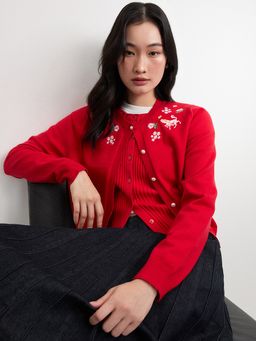 Pomelo - Embroidered Horse Cardigan - Red