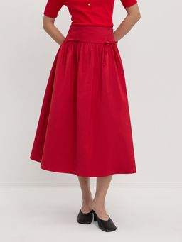 Pomelo - Bow Accent Skirt with Side Pockets - Red