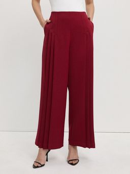 Pomelo - Pleated Wide Leg Trousers - Red