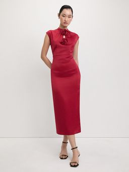 Pomelo - Rose Accent Maxi Dress - Red