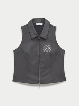 Pomelo - Sleeveless Zip-Up Collared Top - Mid Grey