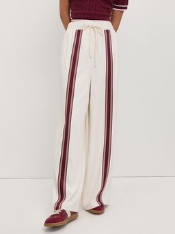 Pomelo - Wide Leg Stripe Track Pants - Ivory