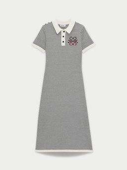 Pomelo - Collared Striped Midi Dress - Black/White