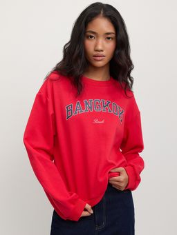 Pomelo - Oversized Graphic Print Sweatshirt - Red