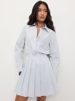 Pomelo - Pleated Shirt Dress - Light Blue