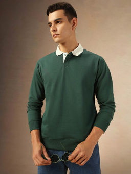 Dennis Lingo - Men Regular Fit Cotton Solid Full Sleeves Polo Collar Pullover Sweatshirt