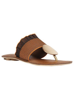 Catwalk - Tan Metallic Accent T-Strap Flats