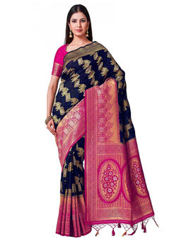 Mimosa - Silk Navy blue Saree With Blouse Piece