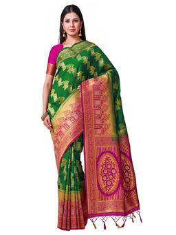 Mimosa - Silk Green Saree With Blouse Piece