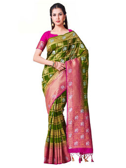 Mimosa - Silk Green Saree With Blouse Piece