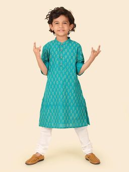 Fabindia - Teal Printed Long Kurta