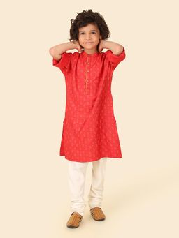Fabindia - Red Viscose Silk Printed Long Kurta