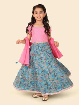 Fabindia - Blue Hand Block Printed Lehenga with Choli And Dupatta (Set of 3)