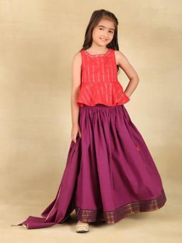 Fabindia - Purple Blend Woven Lehenga with Choli And Dupatta (Set of 3)