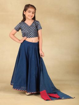 Fabindia - Navy Silk Blend Woven Lehenga with Choli And Dupatta (Set of 3)