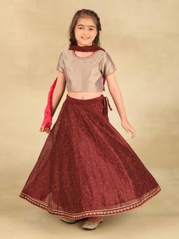 Fabindia - Brown Silk Hand Block Printed Lehenga with Choli And Dupatta (Set of 3)