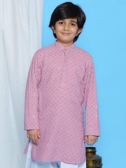 AJ Dezines - Lavender Schiffli Embroidered Kurta For Boys