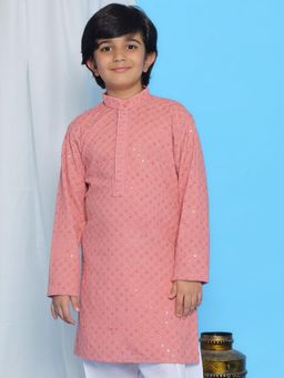 AJ Dezines - Peach Schiffli Embroidered Kurta For Boys