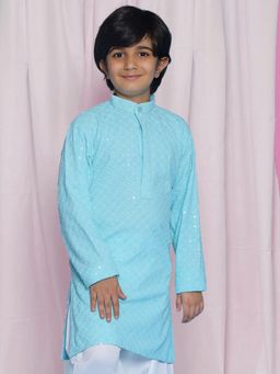 AJ Dezines - Sky Blue Schiffli Embroidered Kurta For Boys
