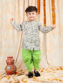 Polka Tots - Kids Owl Print Kurta with Dhoti- Green (Set of 2)