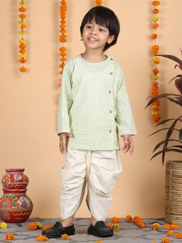 Polka Tots - Kids Printed Kurta with Dhoti- Green (Set of 2)