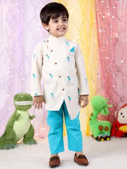 Polka Tots - Kids Flamingo Ethnic Wear Kurta with Payjama - White (Set of 2)