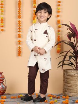 Polka Tots - Kids Butterfly Ethnic Wear Kurta with Payjama - Cream (Set of 2)