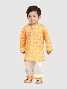 Polka Tots - Kids Animal Print Kurta with Payjama - Yellow (Set of 2)