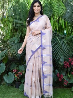 Beatitude - Beige Cotton Woven Handloom Saree with Unstitched Blouse
