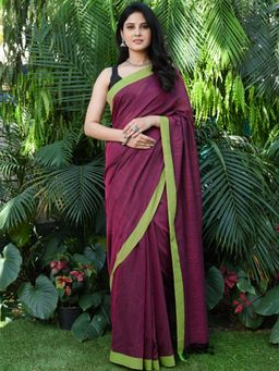 Beatitude - Magenta Handloom Cotton Saree with Unstitched Blouse