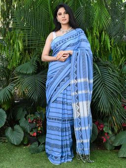 Beatitude - Blue Begumpuri Cotton Handloom Saree with Unstitched Blouse